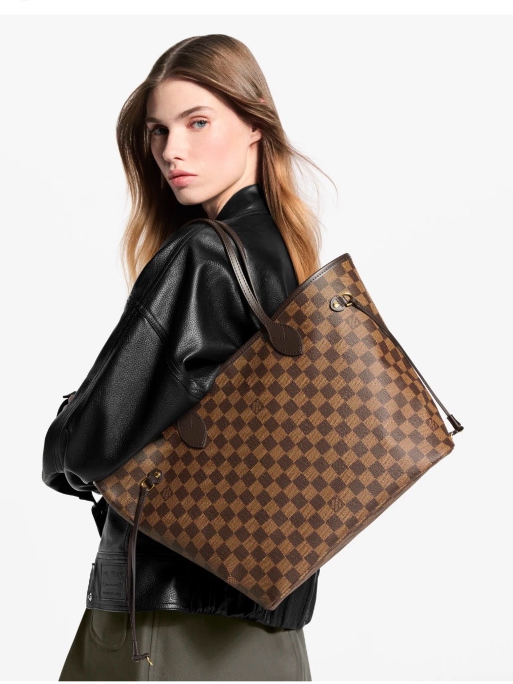 Set of Louis Vuitton Damier Ebene Neverfull Tote and Matching Wallet
